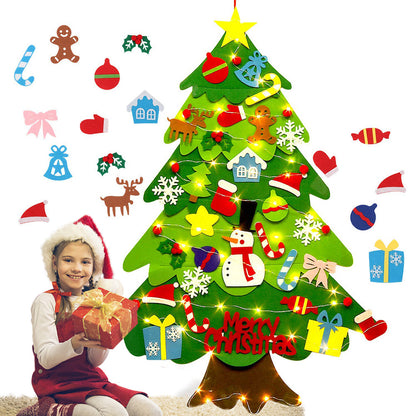 Árbol de Navidad de fieltro con luces para niños DIY