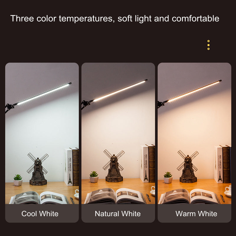 Lámpara de mesa tipo clip giratoria plegable de brazo largo