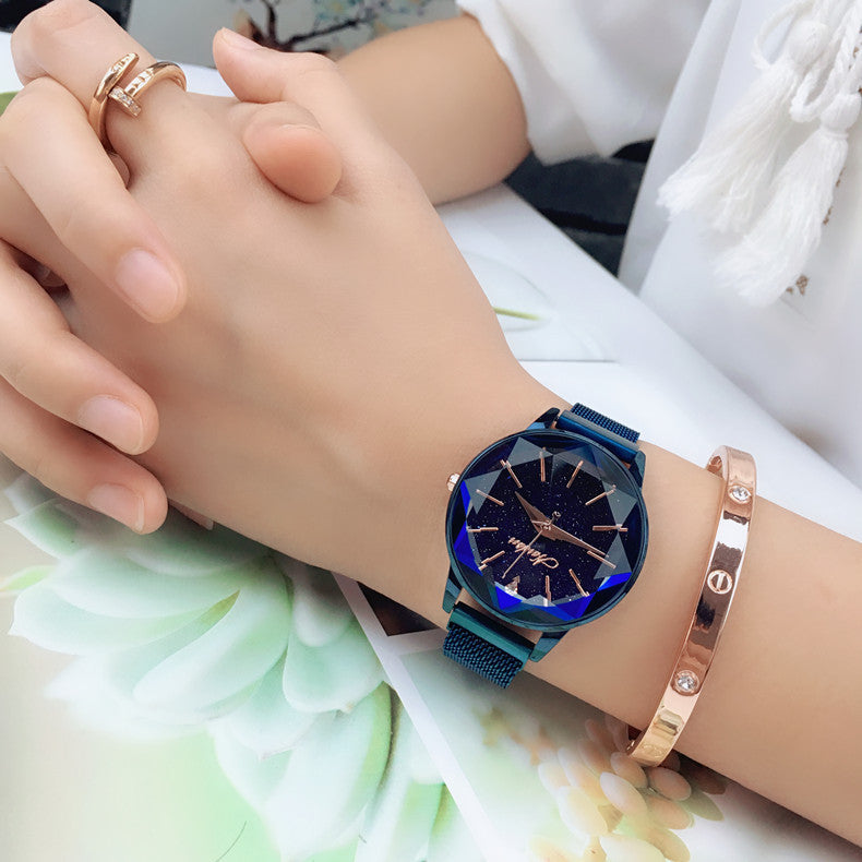 Star-cut face waterproof student watch