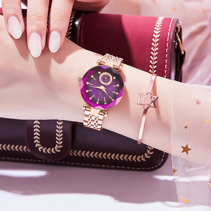 Reloj de cuarzo de corte simple a la moda para mujer con banda de acero