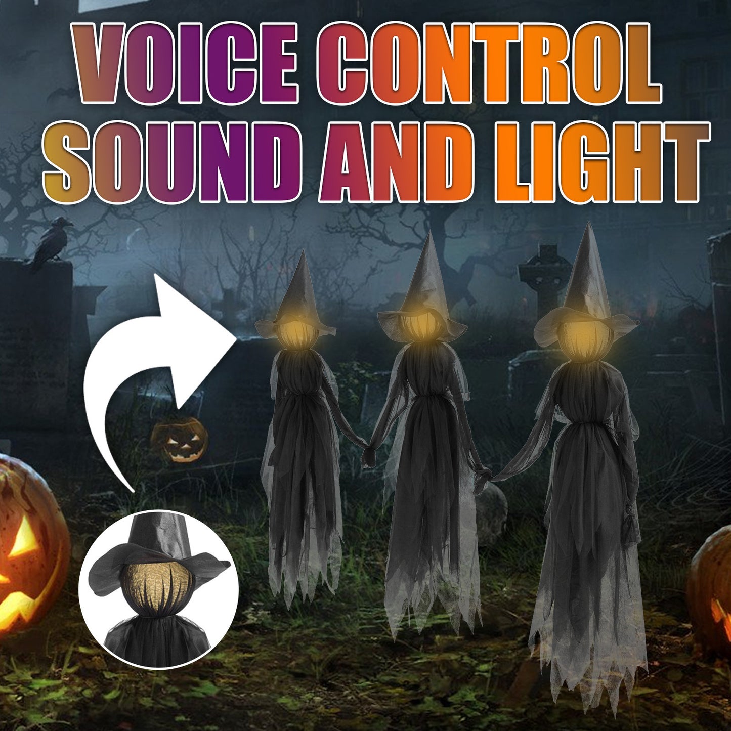 Halloween Colorful Luminous Three Hand-in-hand Witch Single Ghost Atmosphere Layout Scene Decoration Props