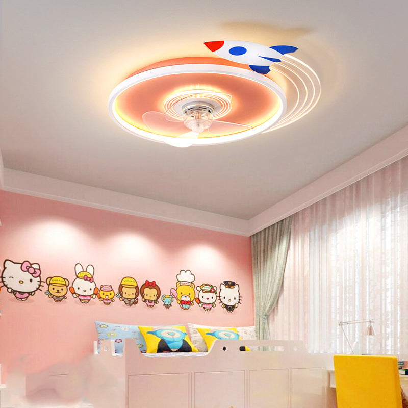 Ventilateur de plafond de restaurant nordique rond ultra-mince pour enfants modernes et simples