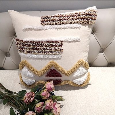 Housse de coussin de style marocain, taie d'oreiller de luxe faite à la main, rayures géométriques marron pour canapé-lit, décoration d'intérieur, toile 45x45cm 