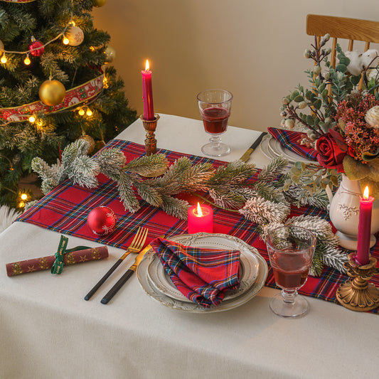 Set de table à carreaux rouges, tapis de table résistant à la chaleur, nappe en tissu de Noël, décoration de la maison