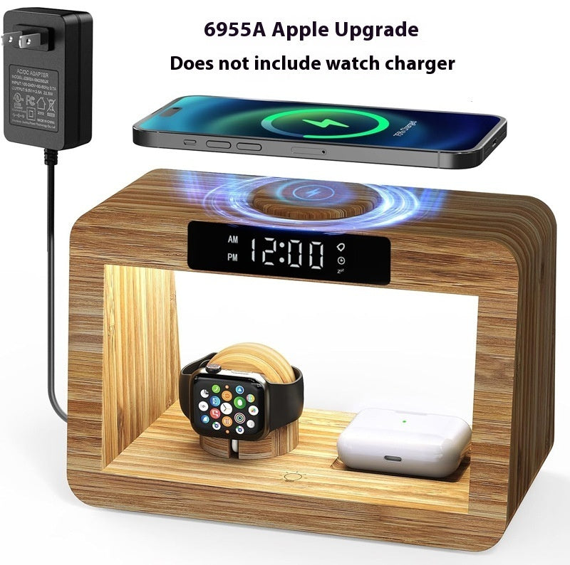 Multifunctional Bamboo Table Lamp Alarm Clock Wireless Charger