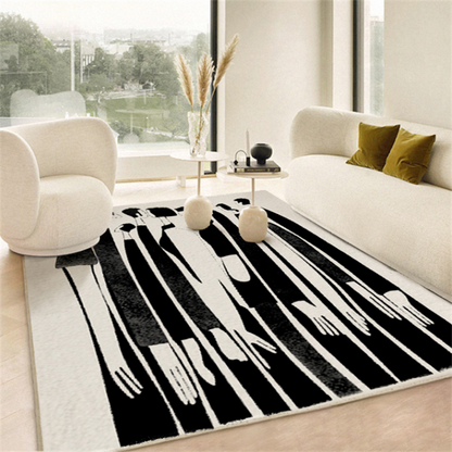 Black And White Line End Table Mat