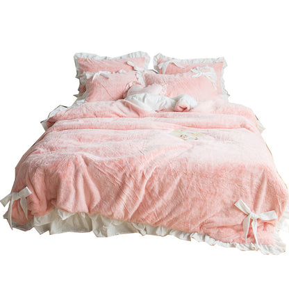 Housse de couette trois pièces style princesse drap de lit de couleur unie