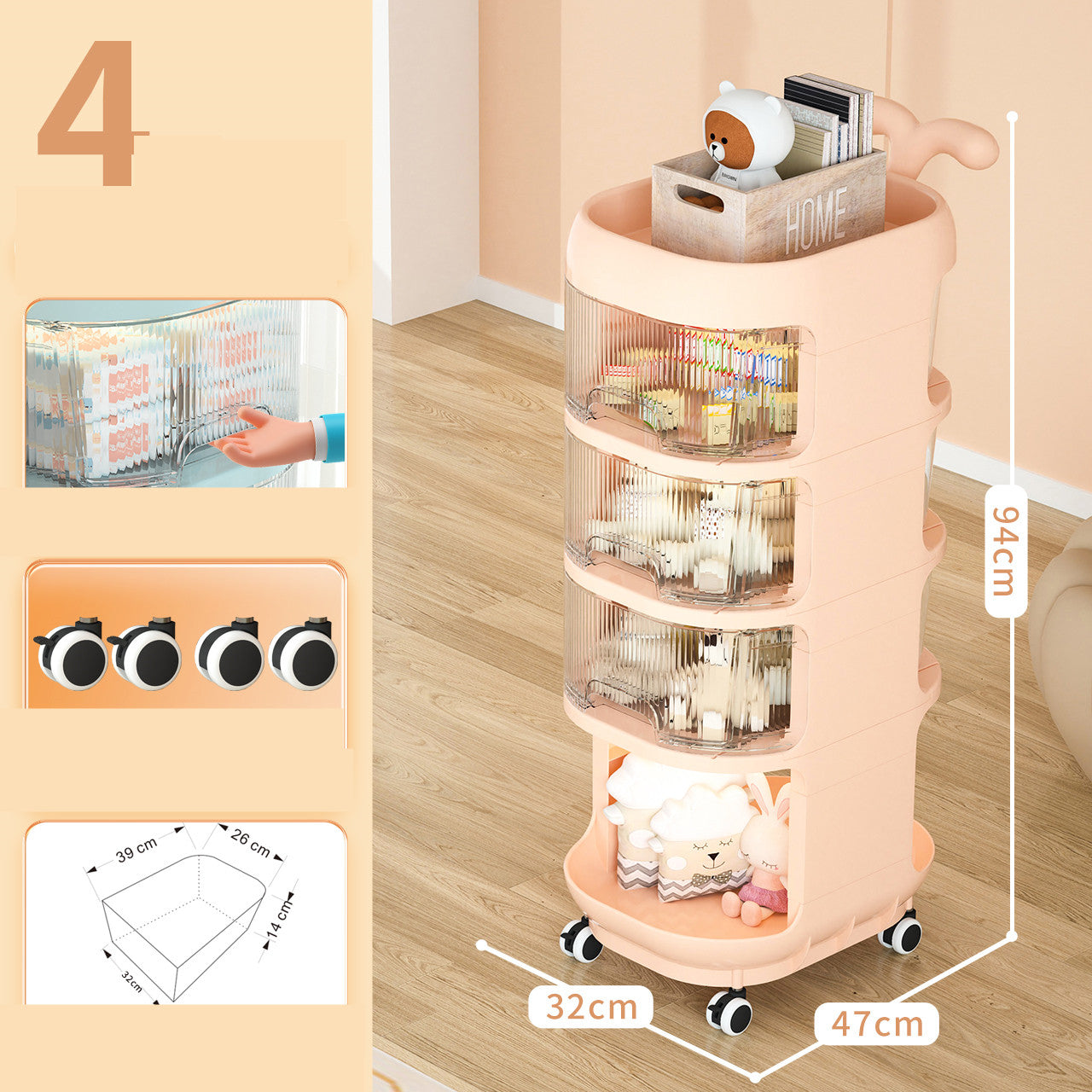 Sala de estar Gabinete para refrigerios de múltiples capas Estantería extraíble Estantes de almacenamiento de juguetes