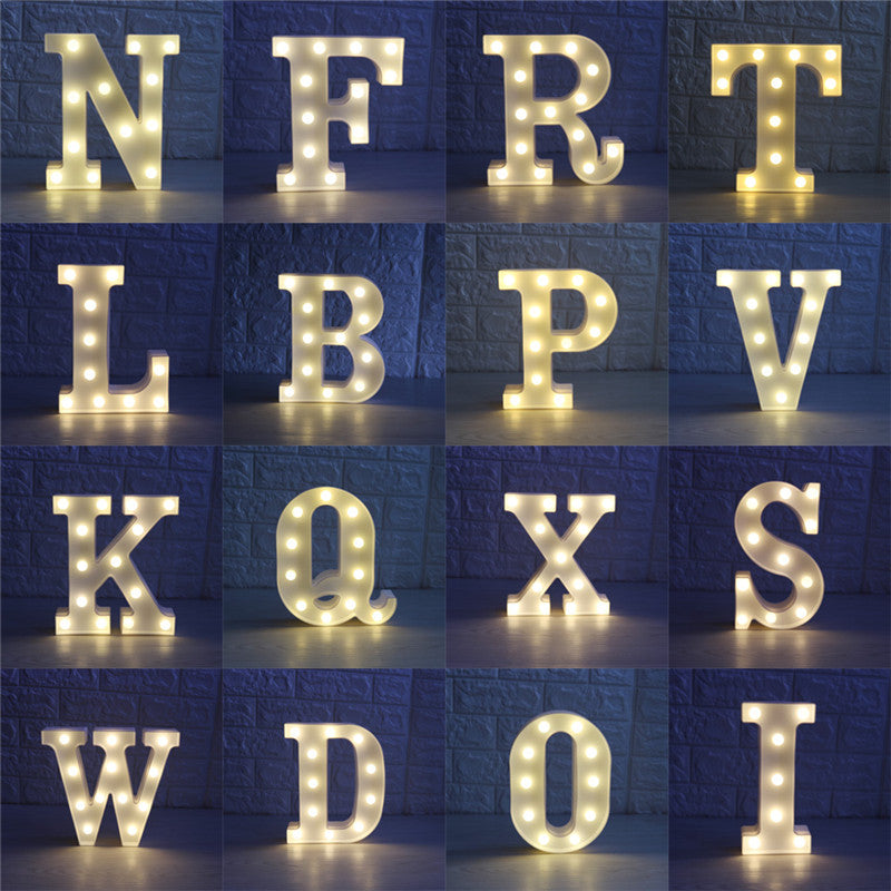 Lampe de nuit LED blanche à 26 lettres, chapiteau, signe de l'alphabet