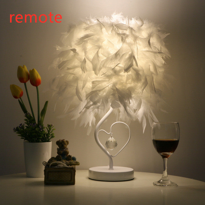 LED Feather Heart Wing Crystal Bedside Table Lamp