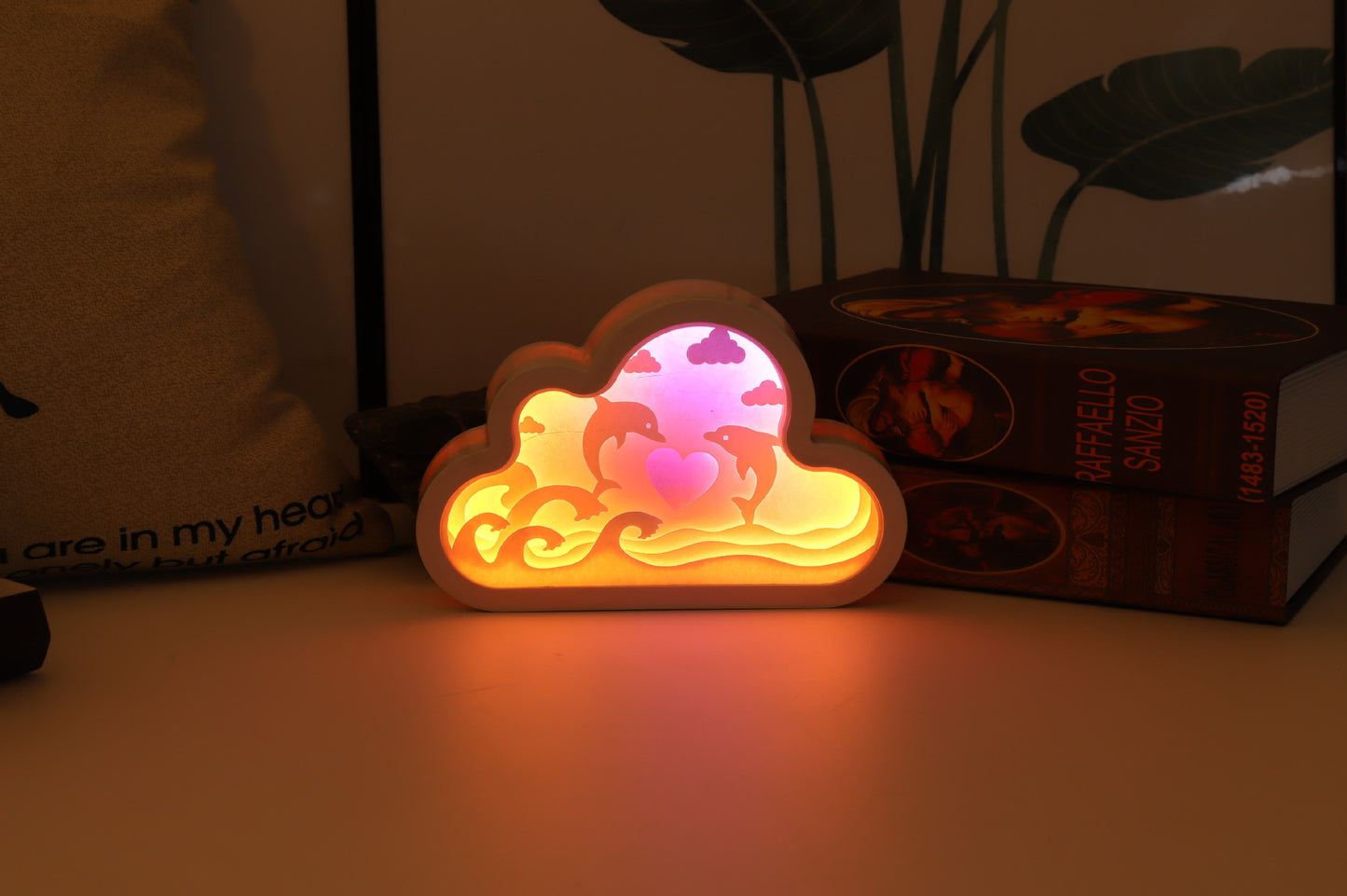 Luz de noche de unicornio con USB, luz tallada en papel, nube