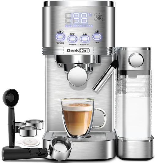 Geek Chef Máquina de espresso y capuchino con espumador de leche automático, cafetera espresso de 20 bares para el hogar, para capuchino o café con leche, con filtro ESE POD, acero inoxidable, regalo para amantes del café Prohibición en Amazon