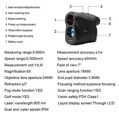 Telescopio portátil de velocidad y alcance láser