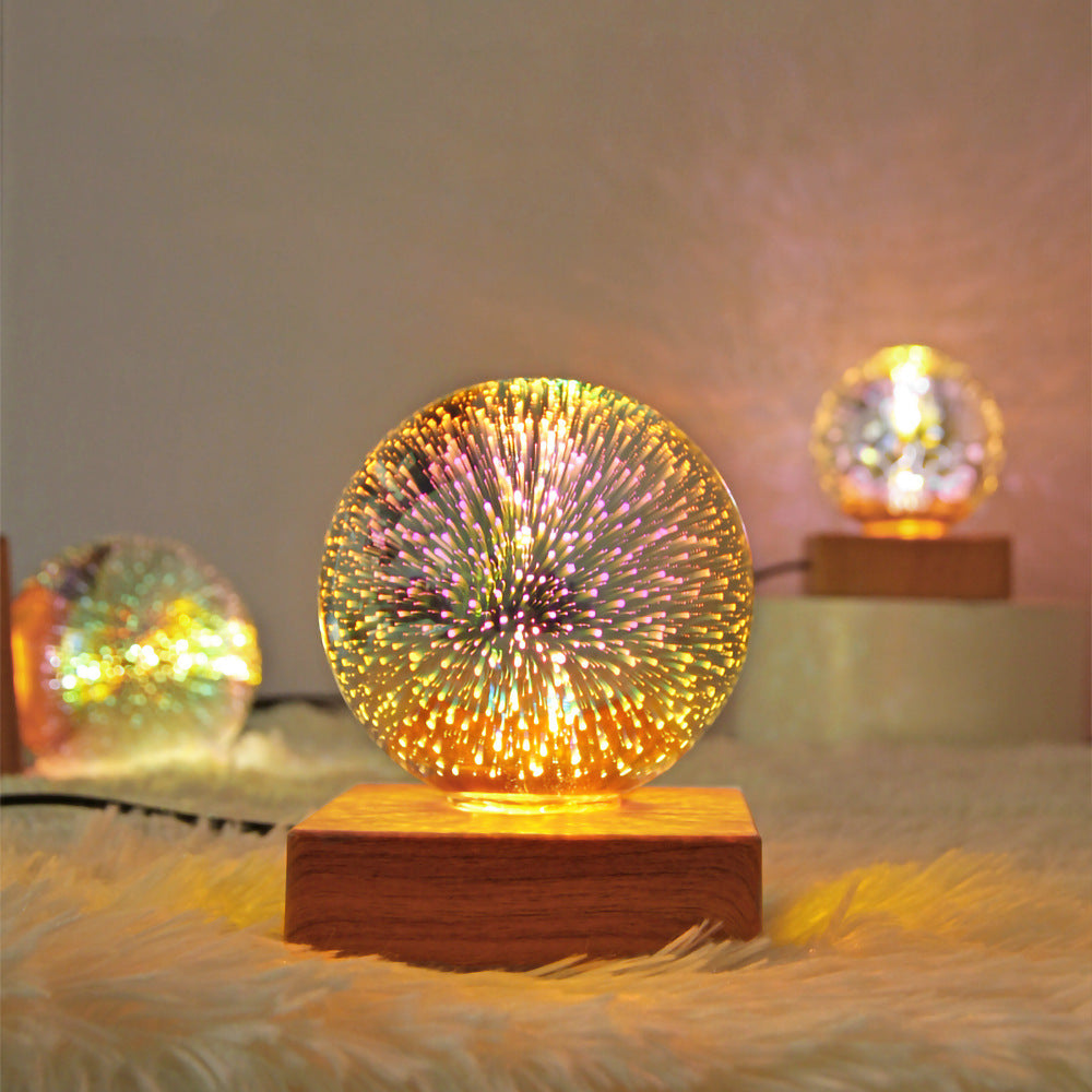 Veilleuse boule de cristal feu d'artifice USB 3D à brancher, veilleuse romantique à LED en forme d'étoile, lumières de Noël, décorations de Noël pour la maison