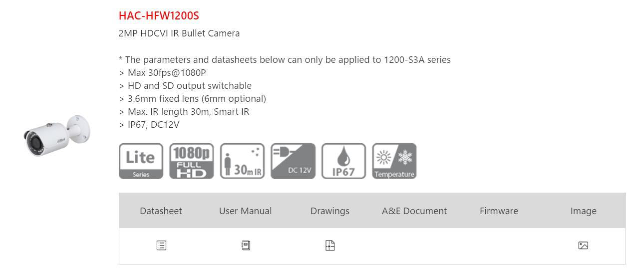 1200SP Dahua 2 million camera