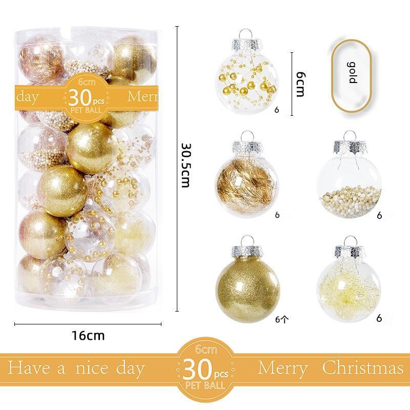 30 Pack Christmas Transparent Plastic Ball Tree Decorations