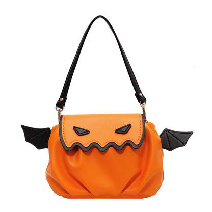 Bolso cruzado divertido, bandoleras con dibujos de calabaza de Halloween y alas pequeñas, bolso femenino creativo personalizado