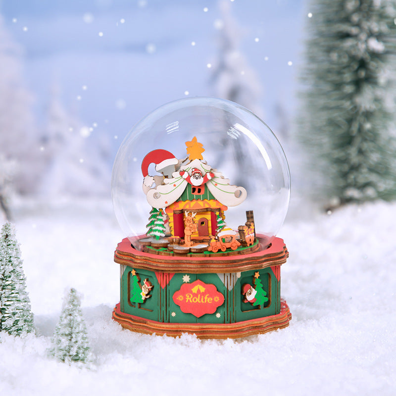 Ruotai Music Box Christmas Town Wooden Hand-Assembled DIY Music Creative Holiday Gift Toys