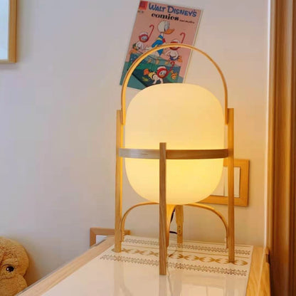 Lampadaire en verre panier design en bois massif