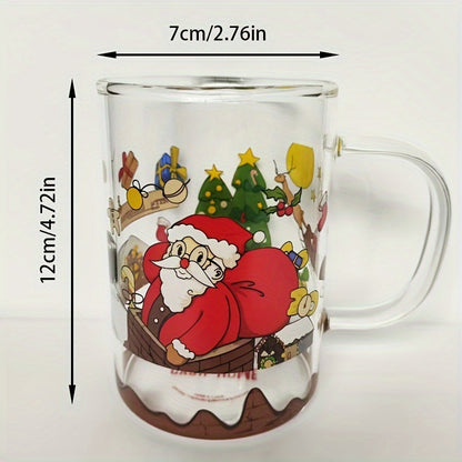 1pc Noël Verre Maison Boisson Tasse Tasse À Thé Avec Poignée Tasse À Eau Tasse À Petit-déjeuner Résistant Aux Hautes Températures 300 ml Verre 