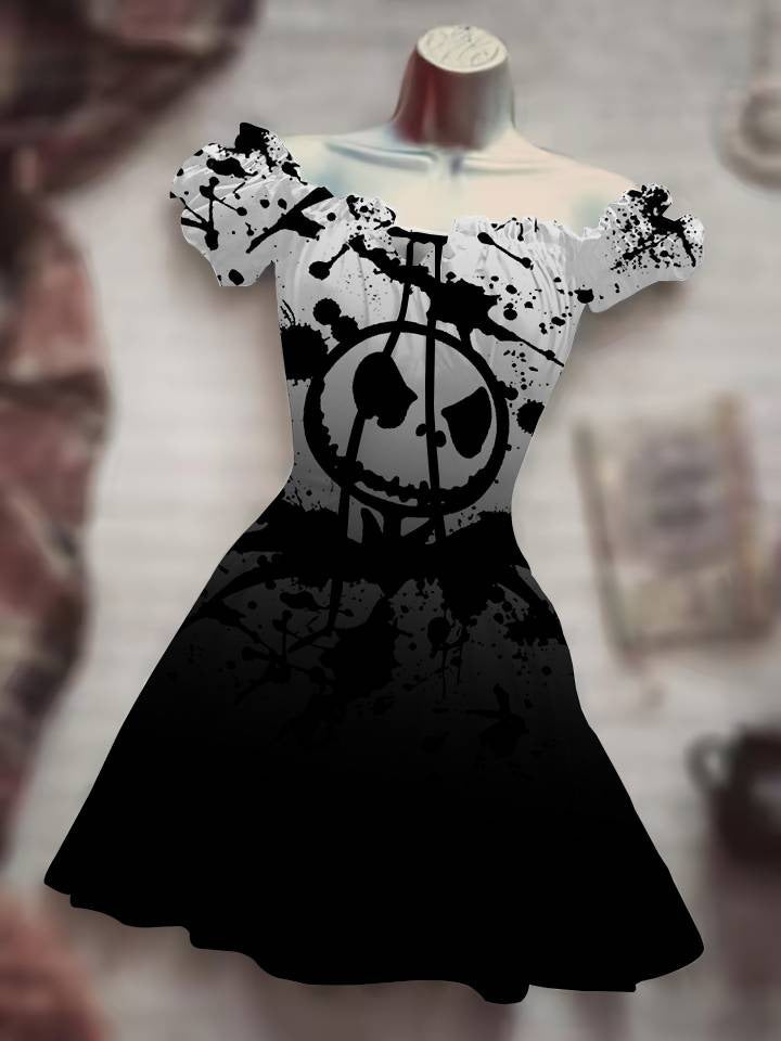 Vestido con cordón y estampado digital 3D de calaveras de Halloween