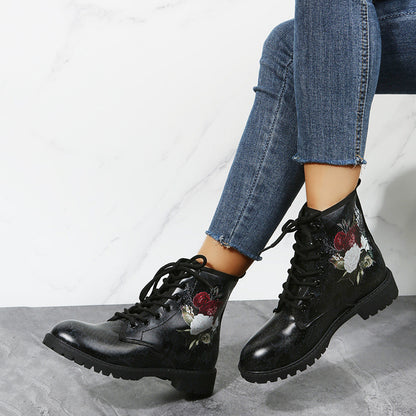 Chaussures d'Halloween Bottines à lacets à imprimé fleur de rose pour femmes