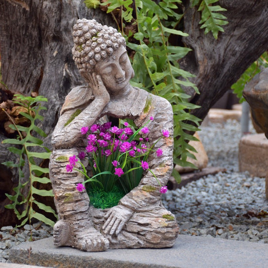 Estatua de Buda Zen de resina, maceta para flores, paisaje de patio, diseño de balcón, decoración de jardín