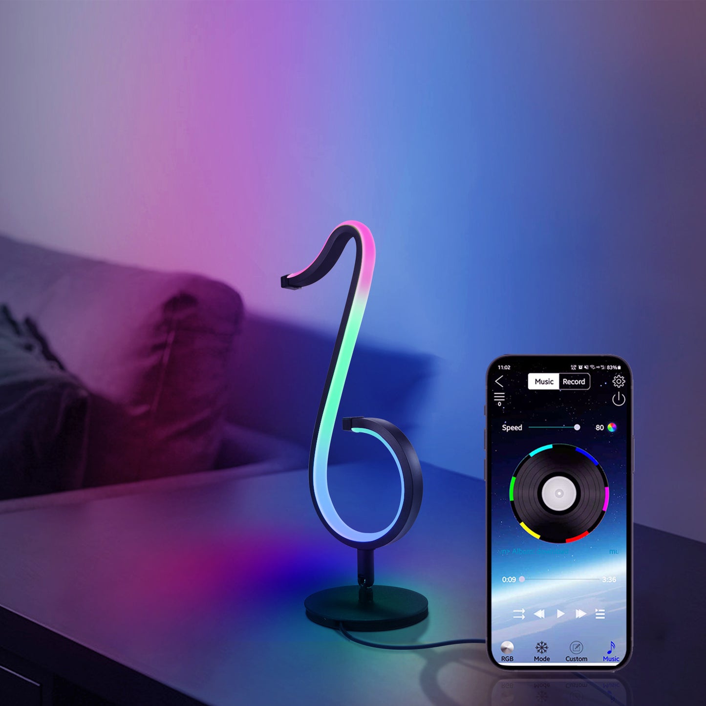 Lumière d'ambiance LED intelligente avec télécommande, application intelligente, veilleuse rotative à 180 °, lampe de chevet de bureau pour la décoration de la maison