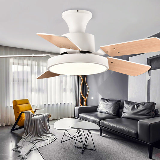 Modern Minimalist Household Ceiling Fan Wooden Leaf Electric Fan Chandelier