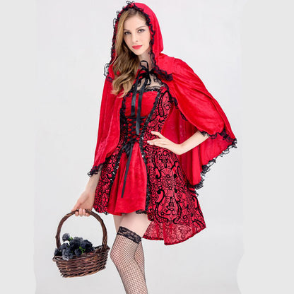 Costume de chapeau rouge de style gothique d'Halloween avec cape de jeu