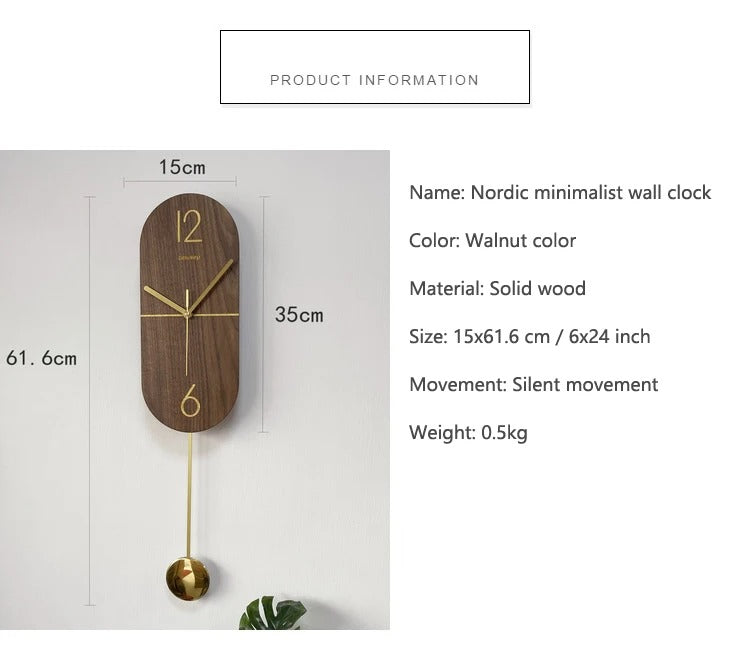 Creative Art Walnut Wooden Noiseless Hanging Clock