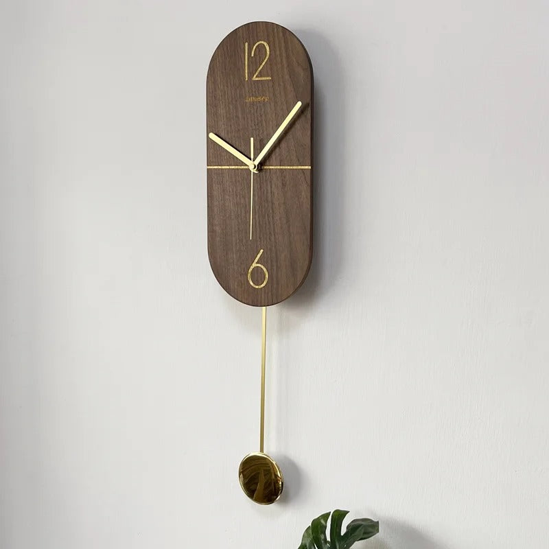 Horloge suspendue silencieuse en bois de noyer d'art créatif