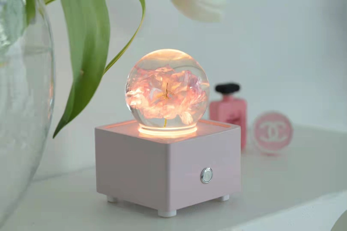 Haut-parleur Bluetooth en forme de fleur de cerisier, boule de cristal en résine