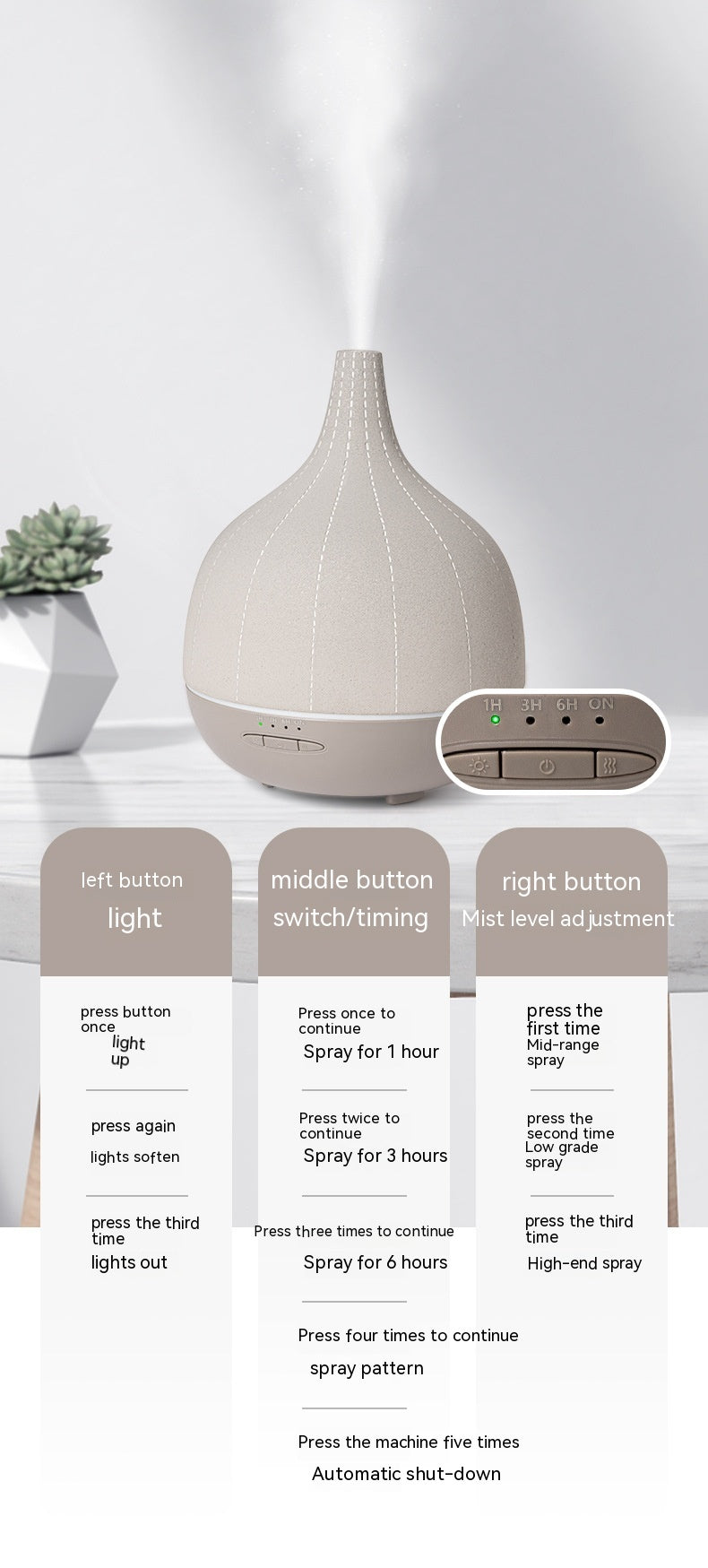 Handmade Cement Atomization Mute Humidifier Household Mini Ultrasonic Aroma Diffuser