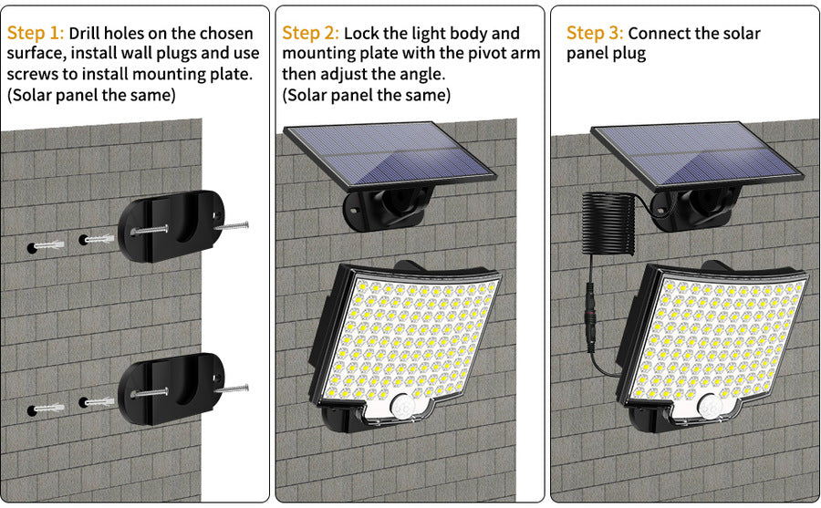 Lámpara de pared solar para césped 106led