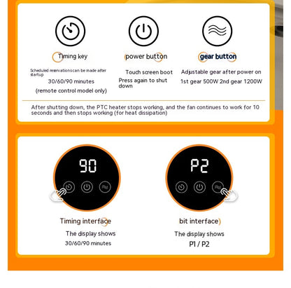 Souffleur d'air chaud haute puissance 1200W, chauffage de bureau en céramique PTC, chauffage électrique intelligent pour la maison