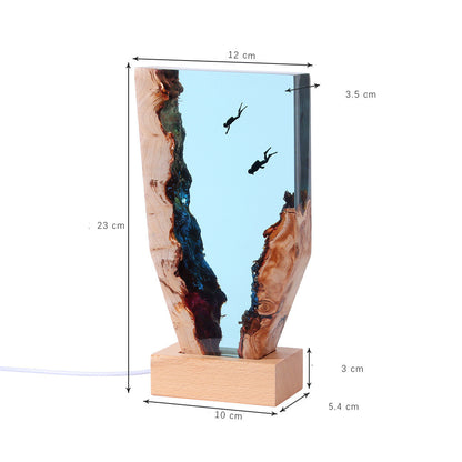 Support de lampe artistique créatif en résine et bois massif, décoration de bureau pour plongeur de grotte Marine, veilleuse, cadeau d'anniversaire, bijoux