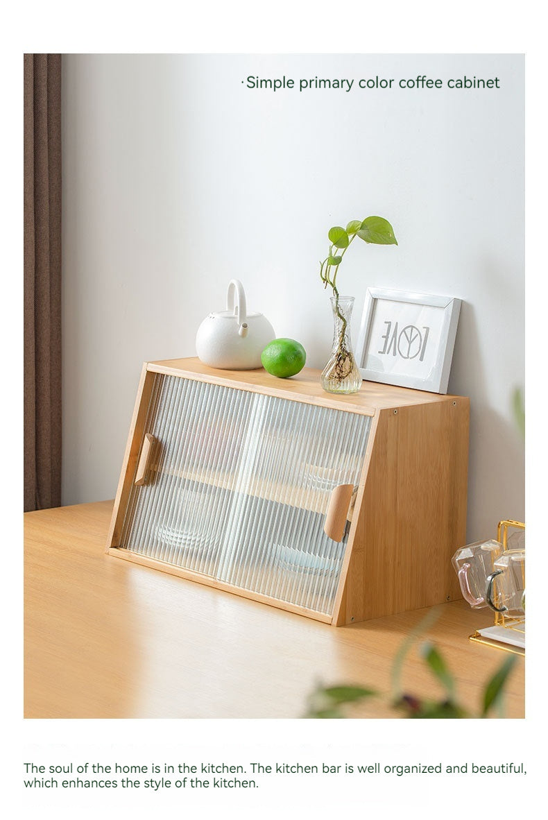 Mesa de cocina de vidrio pequeña de estilo japonés, gabinete de almacenamiento de madera maciza para el hogar