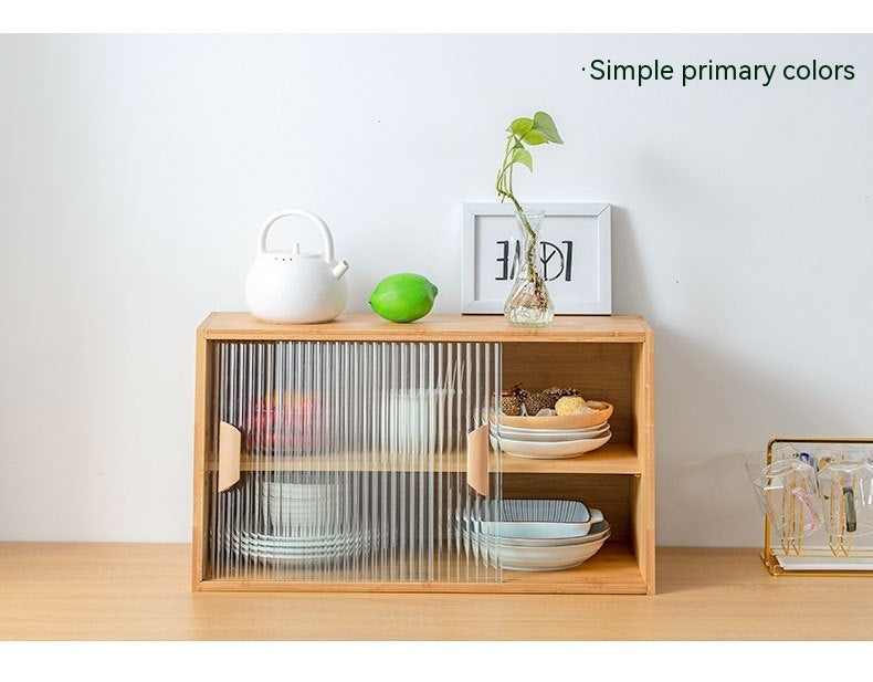 Mesa de cocina de vidrio pequeña de estilo japonés, gabinete de almacenamiento de madera maciza para el hogar