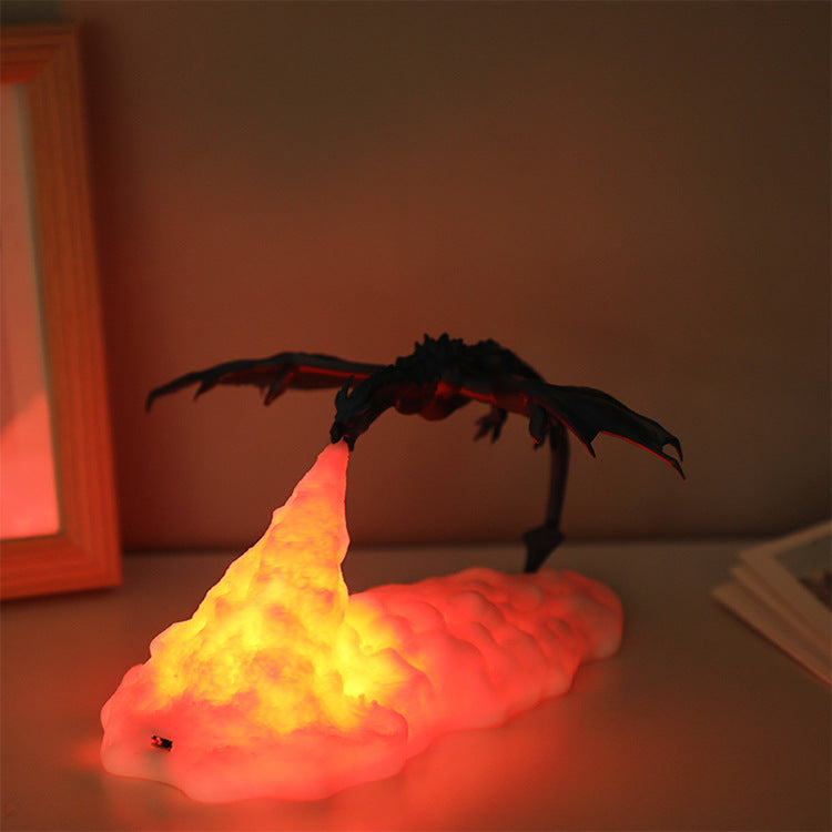 Lámpara de dragón que escupe fuego con impresión 3D Luz nocturna creativa para el hogar