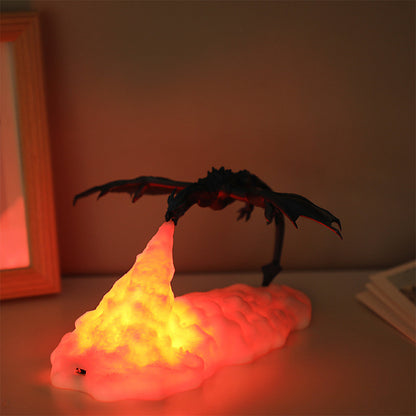 Lámpara de dragón que escupe fuego con impresión 3D Luz nocturna creativa para el hogar