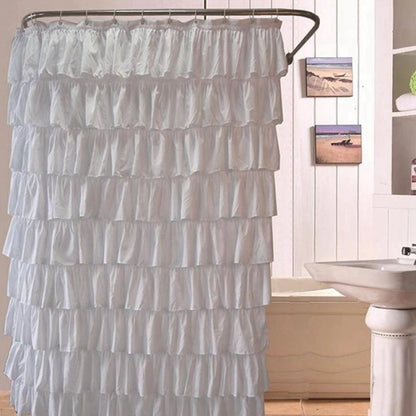 Waterproof Corrugated Edge Shower Curtain Ruffle Bathroom