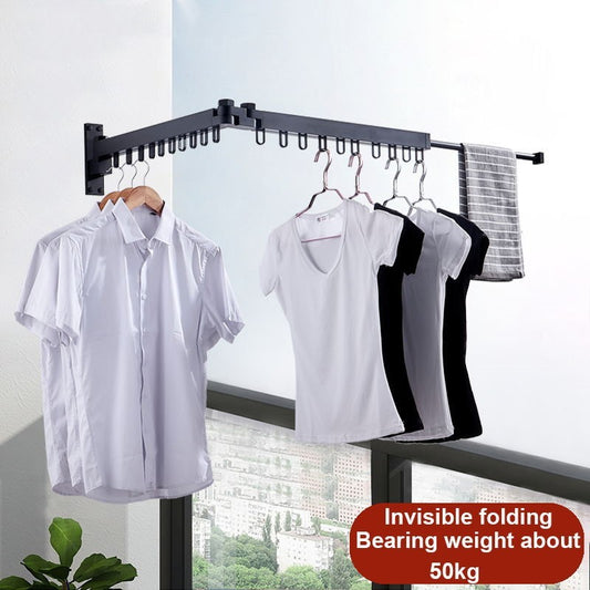 Balcony folding telescopic clothes rack