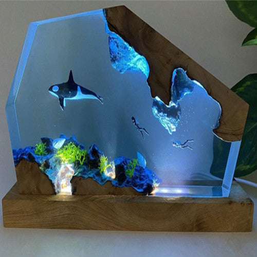 Petite lampe de nuit créative 3D en résine de baleine animale marine