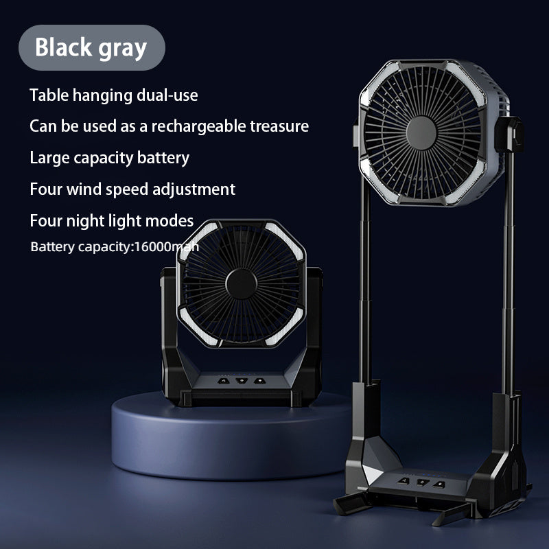 HOMEFISH Ventilateur de Refroidissement USB Chargement Télescopique Pliable Ventilateur de Bureau Banque d'alimentation de Secours Veilleuse Refroidisseur d'air Ventilateur de Table à 4 Vitesses