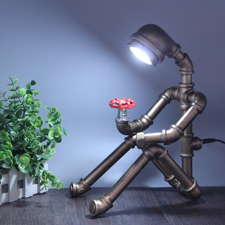 Lampe de table robot de conduite d'eau de personnalité de style industriel rétro