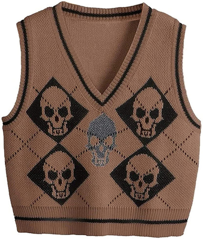 V-neck Knit Halloween Sweater For Women's Vest Jacket