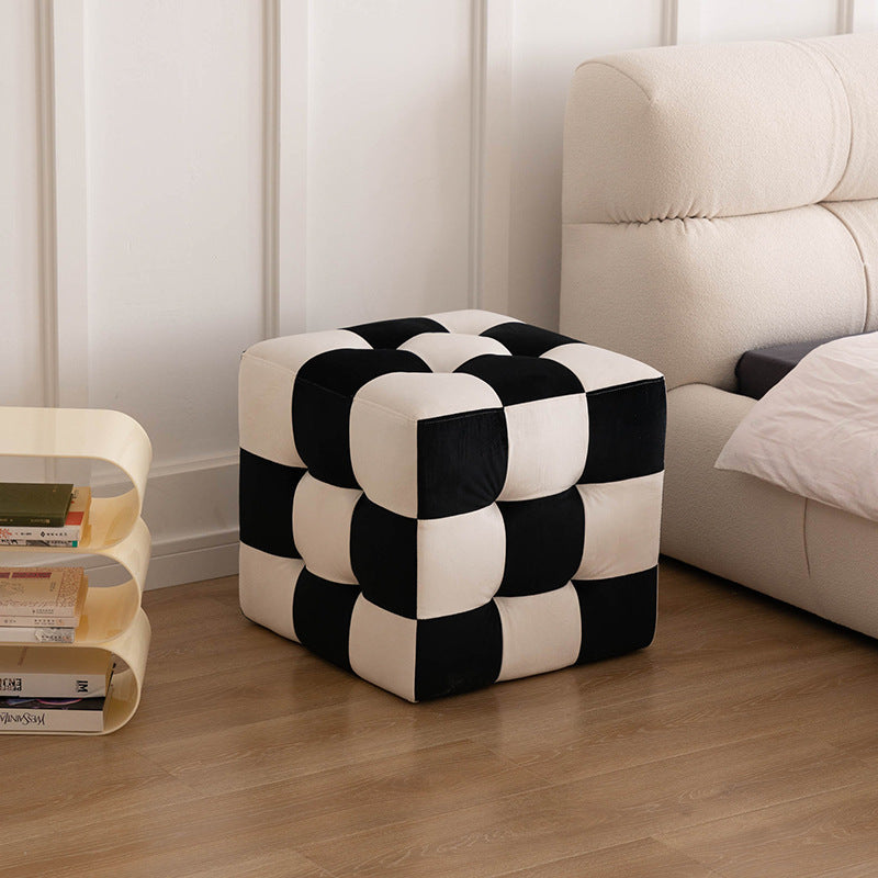 Change Shoe Stool Black And White Chessboard Chair