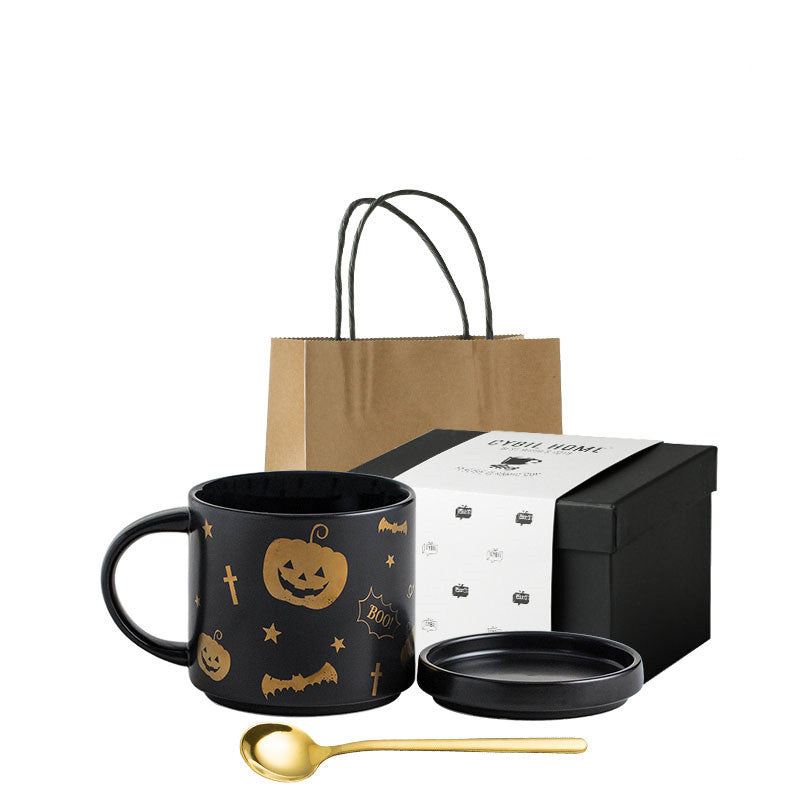 Tasse d'Halloween avec couvercle cuillère boîte-cadeau grande capacité en céramique