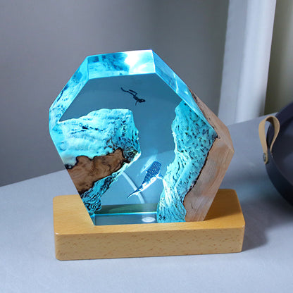 Adornos decorativos de mesa con forma de buzo de ballena y cueva oceánica